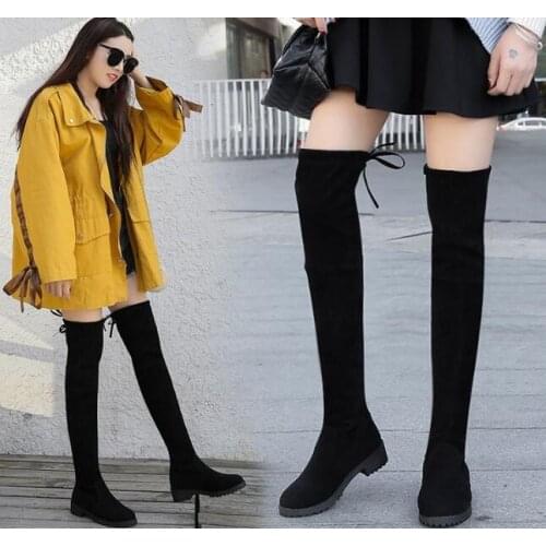 Fashion black Sexy Over-the-knee Boots Women Boots Female Winter Shoes Woman Lace Up Fashion Suede High Heels Boots autumn