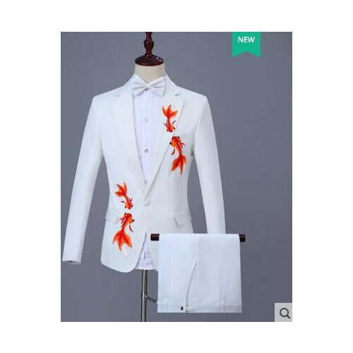 Goldfish embroidery blazer men formal dress latest coat pant designs marriage suit men chorus wedding suits for mens white