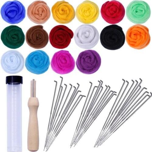 LMDZ 16 Colors Needle Felting Kit Wool Fiber Wool Felt Kit Handcraft Wool Felt Toys Making Felt Needle Materials For Beginners