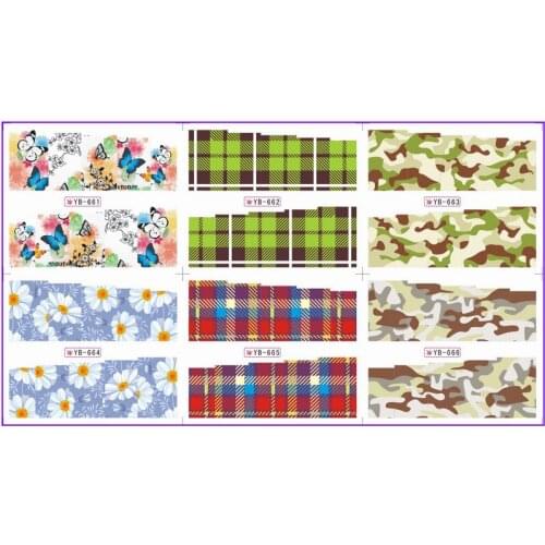 6 PACK/ LOT WATER DECAL NAIL ART NAIL STICKER FULL PAGE FABRIC TEXTILE DAISY FLOWER YB661-666