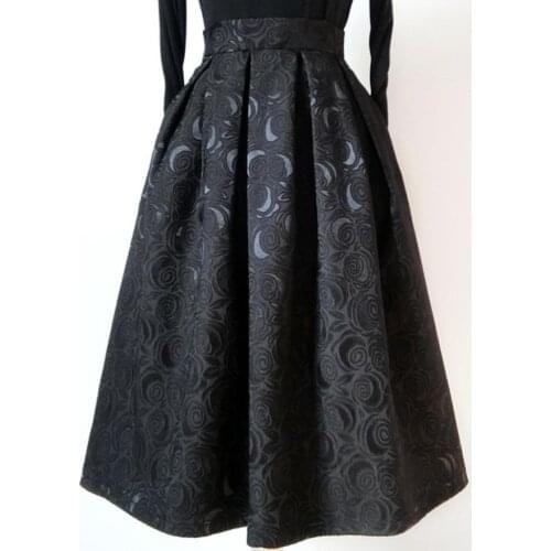 2020 autumn Ladies Black Jacquard Pleated Ball Gown Skater Midi Skirts Womens Solid Plus Size XXL Office Wear