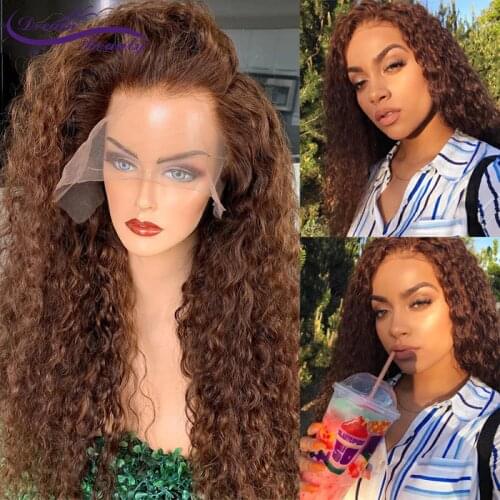 Colored Brown Curly Lace Front Wigs 200% 13x4 Lace Front Human Hair Wigs For Women Brazilian Remy Human Hair Wigs Preplucked