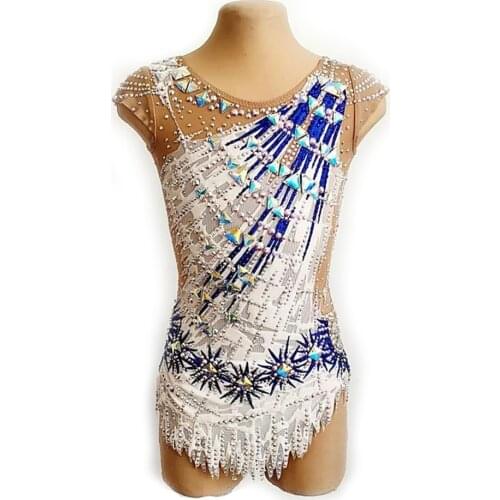 LIUHUO Ice Figure Skating Dress Girls Rhythmic Gymnastics Leotards Women Teens Spandex White Crystals Competition Wholesale