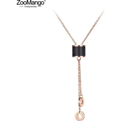 ZooMango White/Black Ceramics Circle Charms Necklaces Roman Numerals Rose Gold Stainless Steel Pendant Jewelry For Women ZN19039
