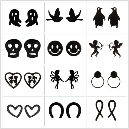 Cute Stainless Steel Earrings for Women Fashion Black Penguin Heart Angel Fairy Smiling Face Stud Earring Piercing Jewelry Gifts