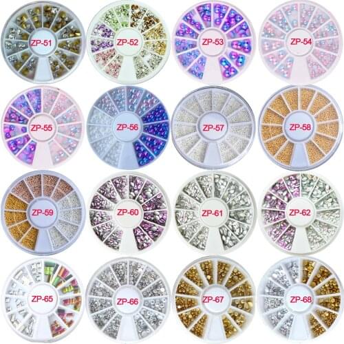 1 Box Nail Art Rhinestone Decorations Crystal Flat Back Pearl Rhinestone DIY Metallic Rivets Plating Bright UV Gel in Wheel