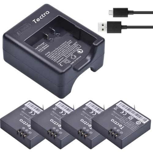 Tectra 4PCS 1400mAh AZ16-1 for Xiaomi Yi 4K II Repalcement battery + USB Charger for XiaoYi 4K 2 Action Sports Cameras