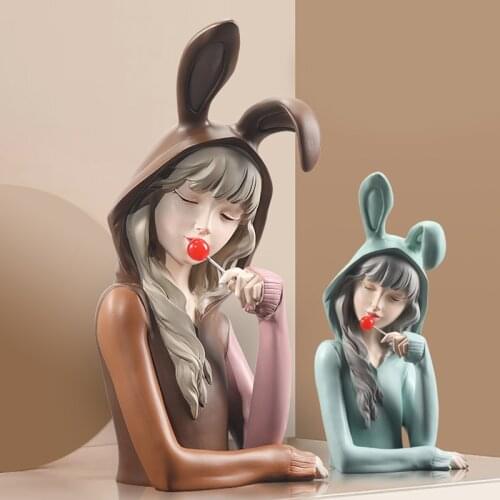 Home Decoration Resin Lollipop Girl Statue Christmas Gift Girlfriend Sculpture Character Craft Ornament Wedding Gift M63