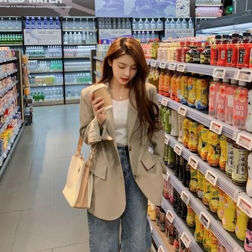 2021 Spring Loose Womens Suit Blazer Black Long Sleeve British Style Leisure Office Lady Notched Women Blazers And Jackets Coat