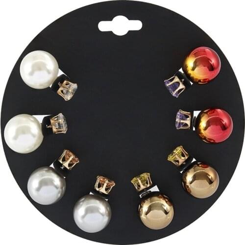 Vintage 4Pair/set Cute Simulated-pearl Stud Earrings Set For Women Boho Crystal Ear Studs Two Side Piercing Earrings