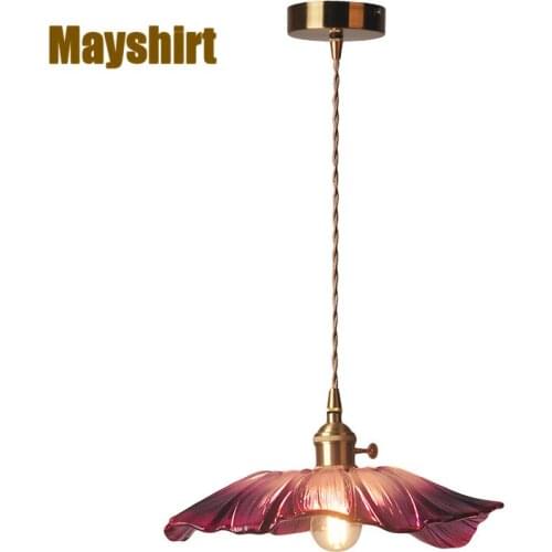 Japanese Brass Flower Glass Pendant Lights Living Room Bedroom Home Decor Hanging Lamp Nordic Modern Cafe Kitchen Light Fixture