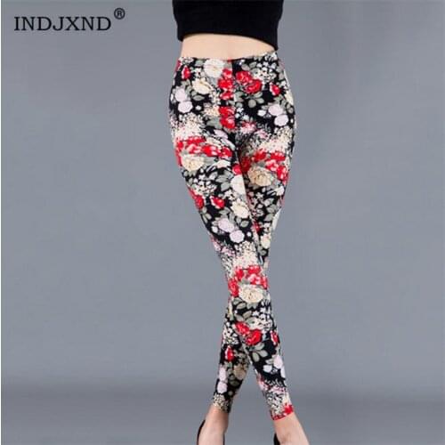 INDJXND Graffiti Push Up Leggings Floral Patterned Print For Women Sale Elastic Standard Ankle-Length Exercise Clothing Size XXL