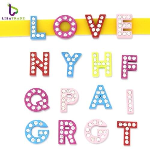 1300Pcs colorful Rhinstone Slide letter charms A-Z English Alphabet Fit For 8mm Mesh wristband bracelet LSSL024*1300