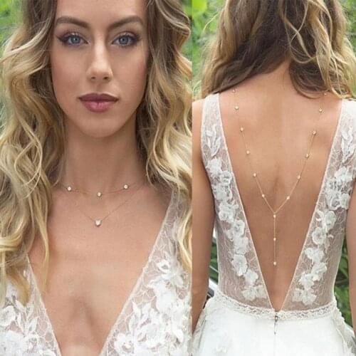 2020 Rhinestone Inlaid Long Drop Bridal Back Necklace Lady Body Chain Wedding Jewelry necklace for women бижутерия для женщин