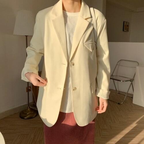2021 Spring Loose Solid Suit Jacket Womens Candy-colored BF Korean Casual Oversized Blazer Long Sleeve Cardigan Office Lady