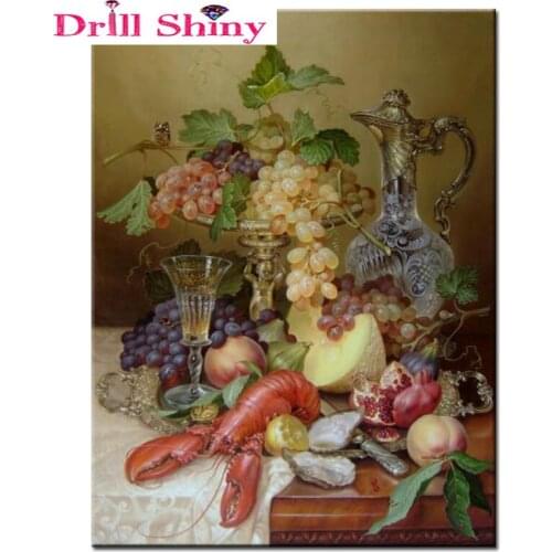 3D diamond Embroidery pattern Rhinestone Pasted diy Diamond painting fruit and Lobster picture diamond art painting home decor
