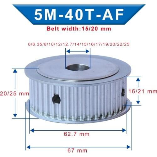 5M-40T Pulley Bore 6/6.35/8/10/12/12.7/14/15/16/17/19/20/22/25mm Belt pulley Slot Width 16/21mm For Width 15/20mm 5M-Timing Belt
