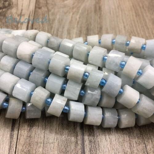 6x8mm Genuine Cylinder Aquamarines Beads, High Quality Blue Quartz Gems Drilled Beads For Jewelry Making, BG18230