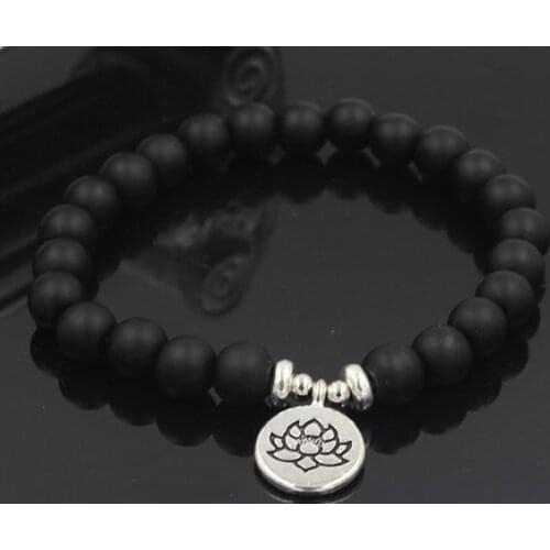 8mm hg3 elastic adjusted nature stone Frosted agate Onyx black volcanic lava turquoise Lotus life tree Buddha Bracelet