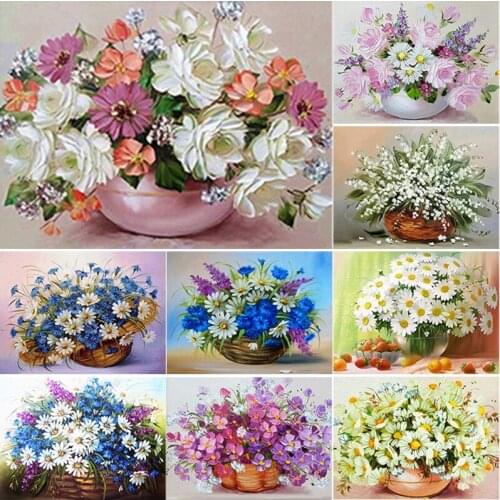 5D DIY Diamond Painting Full Square Round Drill Daisy Diamond Embroidery Flower Scenery Cross Stitch Home Decor Manual Art Gift