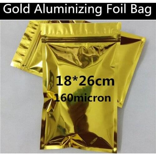 Free Shipping 100pcs/lot 18 x 26cm (7.1'' * 10.2'') 160mic Gold Aluminum Foil Zip Packaging Bag Food/Freezer Food Storage Bag