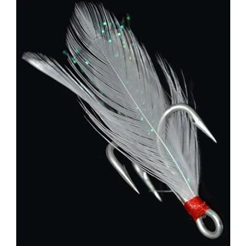 Free shipping 50pcs treble fishing hook with white feather strong fishing hook