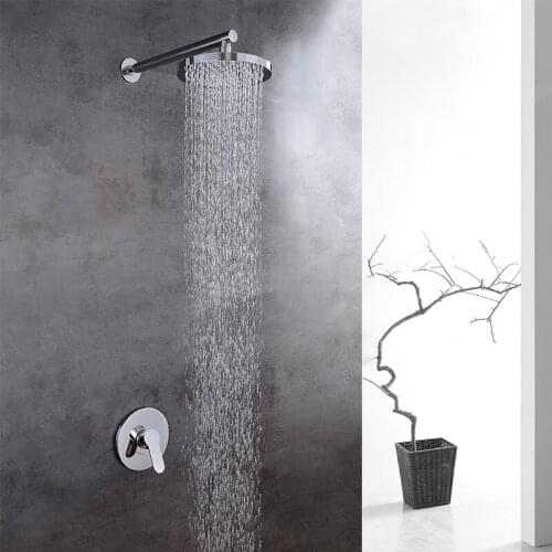 Free Shipping Chrome In-Wall Round Embedded Box Shower Set Bath Faucet Mixer Various Styles Shower Head with Shower Arm