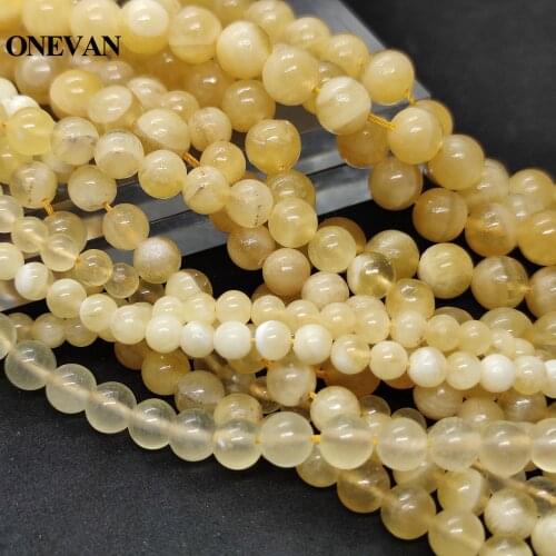 ONEVAN Natural Orange Yellow Calcite Beads Smooth Round Stone Bracelet Necklace Jewelry Making Diy Accessories Gift Design