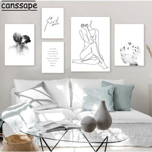 Black and White Canvas Print Line Drawing Nude Wall Art Painting Couple Poster Nordic Posters And Prints Living Room Decoration