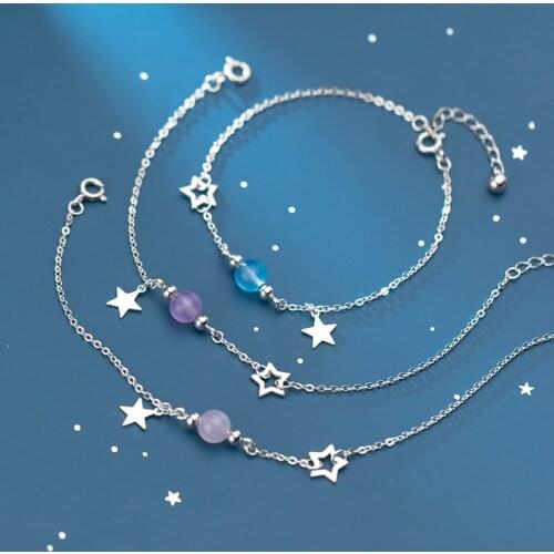 COLUSIWEI 3 Color Natural Crystal Bracelet for Women Real 925 Sterling Silver Stars Link Chain Bracelet Female Fashion Jewelry