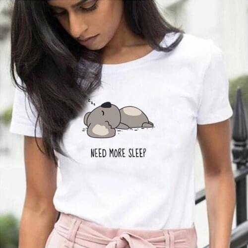 Funny Little Bear Who Need More Sleep Print T Shirt Women Tops Summer Casual Tee Shirt Femme Short Sleeve Harajuku Shirt T-shirt