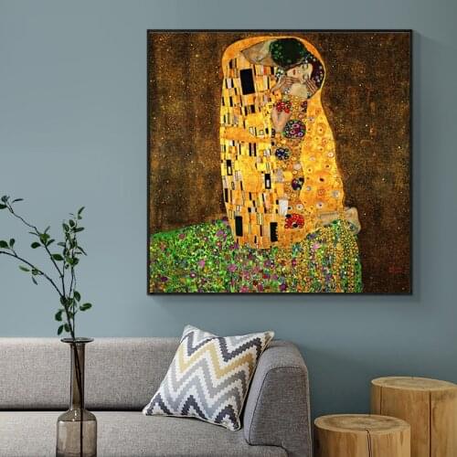 Famous Kiss Canvas Paintings By Gustav Klimt Reproductions on The Wall Classical Portrait Wall Posters for Living Room Decor