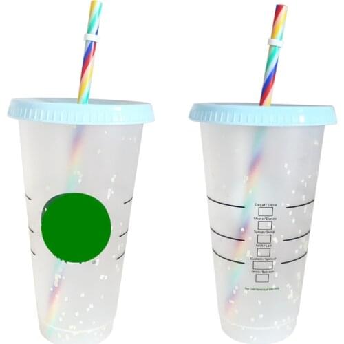 Kawaii 710ml Rainbow Straw Water Cup Creative Cold Drink Confetti Color Changing Water Bottles With Logo Reusable Coffee Mug