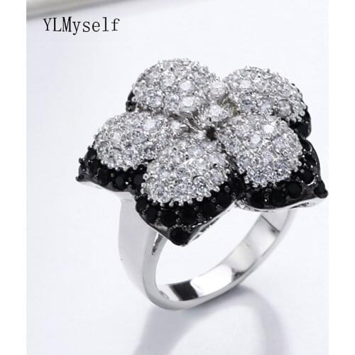 Limited quantity Black and white flower cz ring brass female jewellery wonderful crystal cz jewelry accessoris women rings
