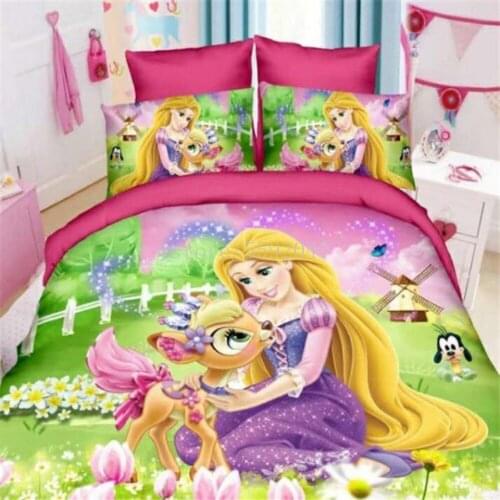 Cinderella Bella Disney Princess Rapunzel Girls Bedding Set Duvet Cover Flat Sheet Pillow Cases Twin Single Size Drop Shipping