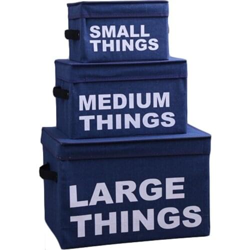 Alphabetic Print Storage Box Cotton Linen Folding Lidded Clothing Organizer Box Bedroom Three Sizes