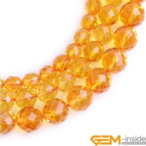 Round Faceted Citrines Beads For Jewelry Making Strand 15" DIY Loose Bead For Bracelet Necklace 8mm 10mm 12mm Selectable