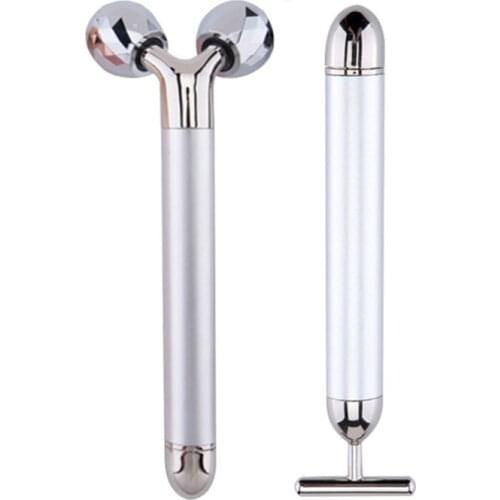 H7JC 2pcs Face Massager 3D Roller Electric Depuffer Energy Anti-Wrinkles Beauty Bar Tightening Firming Skin Care
