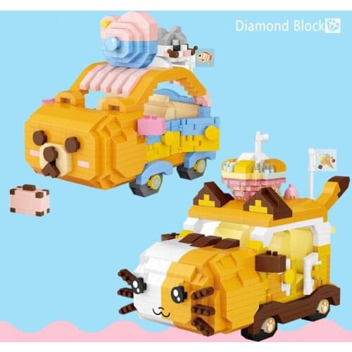 Lovely Cartoon animal car micro diamond block bear cat building brick vehicle nanobrick educational toys for kids gifts