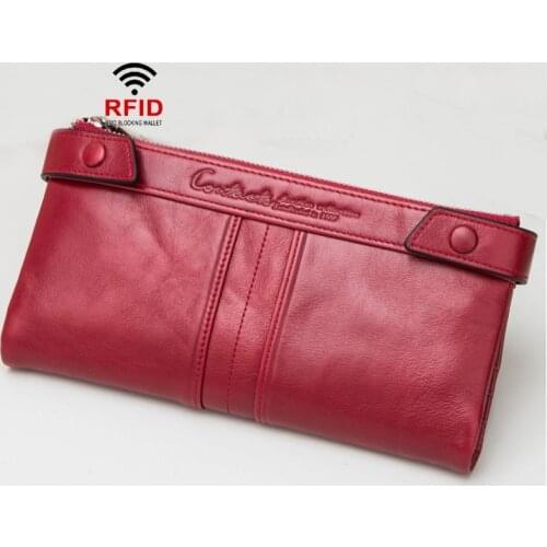 RFID fashion trendy leather womens wallet two fold long zipper womens clutch