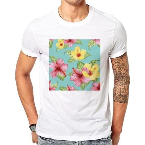 T-shirt Big Flower Pattern Bottoming Shirt Mens Short Sleeve