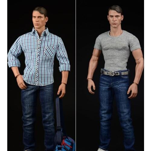 1/6 Scale Mens Casual Clothing Suits Male Plaid Shirt Jeans Set Fit 12" Figure Body Toy Model