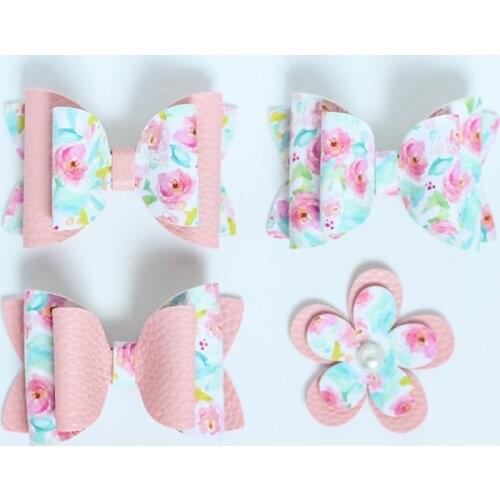 Set Handmade Flower Pattern Leather Bow Cute Daily Hairpins Barrettes Hair Accessories Girls Kids Headwear Lovely Side Hair Clip