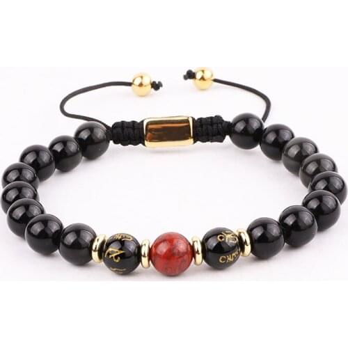 New Design Natural Stone Black Agate Tibetan Beads Macrame Adjustable Bracelet Women Men