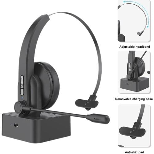 OY631 Single Ear Headset Bluetooth Headphones with Microphone Noise Cancelling Head-mounted Headphone for Cell Phones PC Tablet