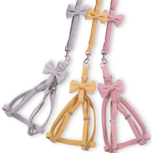Dog Harness Leash Collar Set Adjustable Soft Cute Bow Double Layer Dog Harness for Small Medium Pet Collar Leash Outdoor Walking