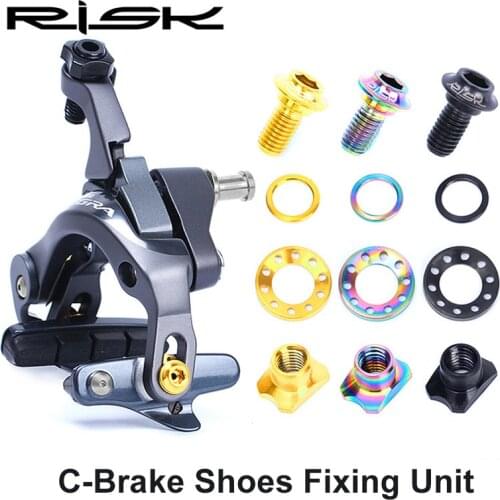 RISK 16pcs/Box Titanium Alloy Screws C Brake Shoes Fixing Bolts for UT/DA/105 MTB Road Bike C Brake Pad Fixing Nuts With Gasket