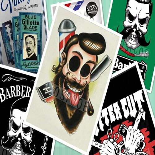Vintage Hairdresser Tattoos Patterned Posters Kraft paper Interior Painting Restoring Wall Sticker Barber shop Home Decoration