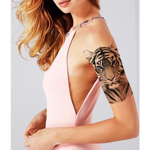 Temporary Tattoo Stickers Cool Tiger King Blue Eyes Realistic Fake Tatto Waterproof Tatoo Arm Body Art Large Size for Women Men