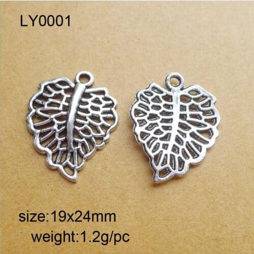 High Quality 25 Pieces/Lot 19x24mm Antique Silver Plated Hollow Leaves Charm For Jewelry Making